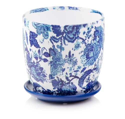 Donica ceramiczna z podstawkiem 13 Déco Niebieskie Kwiaty