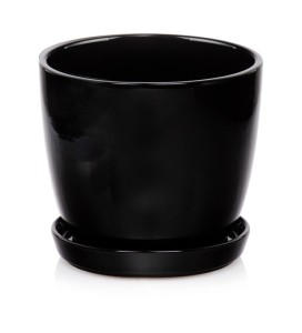 Donica ceramiczna z podstawkiem 15 cm - Czarny