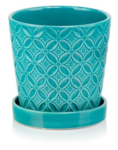 Donica ceramiczna z podstawkiem Deco 15 cm - Turkus
