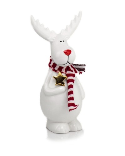 Figurka Renifer siedzący Christmas White Szalik - 14 cm  