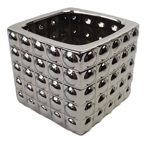 Osłonka Doniczka ceramiczna Kwadrat Duży Bąbel SILVER 18 cm