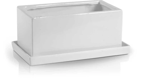 Donica prostokątna rynna ceramiczna z podstawką 25 Biała